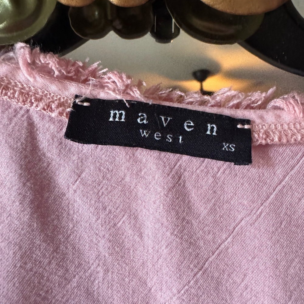 Maven west Pink Frayed V-Neck tie front Women Top - Picture 5 of 8